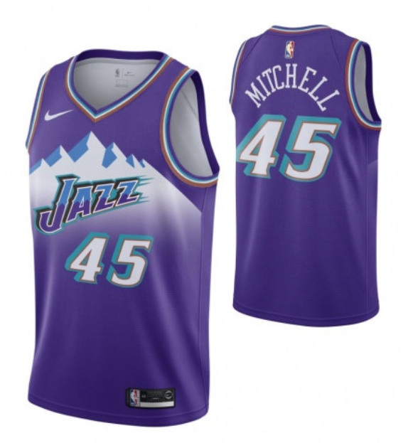 Men's Utah Jazz #45 Donovan Mitchell Purple NBA City Edition Throwback Stitched Jersey Men's Utah Jazz #45 Donovan Mitchell Purple NBA City Edition Throwback Stitched Jersey